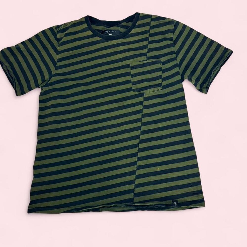 Rag & Bone size Large striped tee in dark olive green and black Grunge streetwea